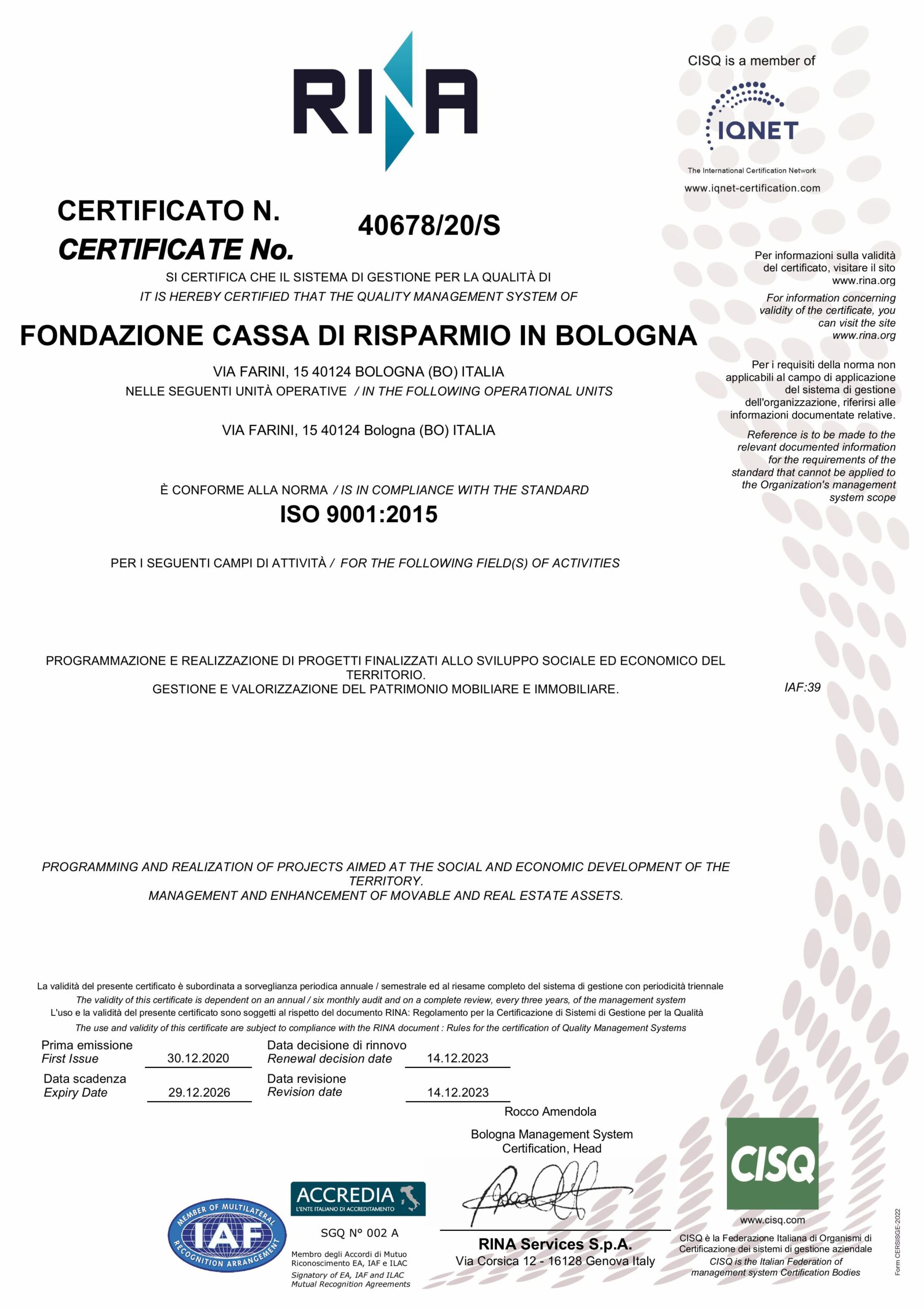 Certificazione per la Qualità